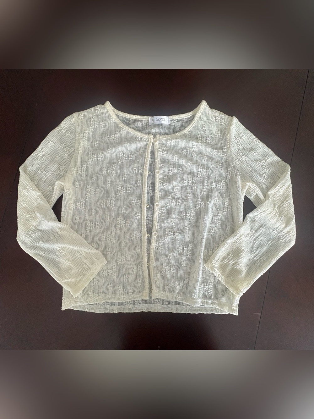 MONO SHOP Cream Lace-Textured Button cardigan
